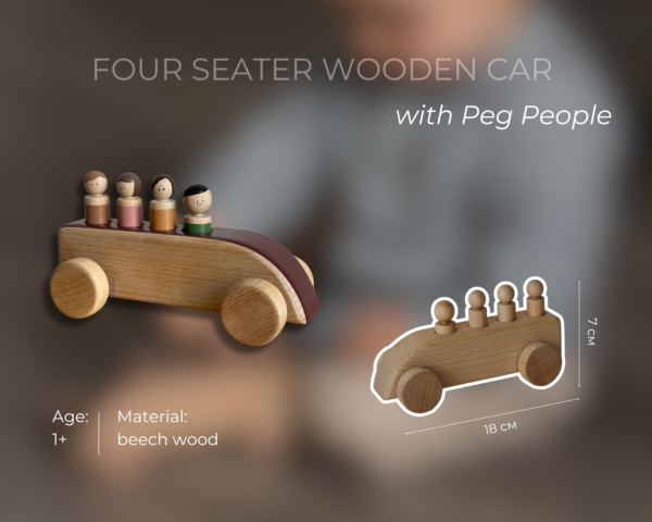 Krāsainā koka mašīna ar cilvēciņiem